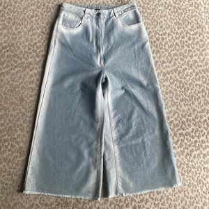 Aviu Metallic Silver Coated Wide Leg High Waisted Jeans, IT size 44/ US 10